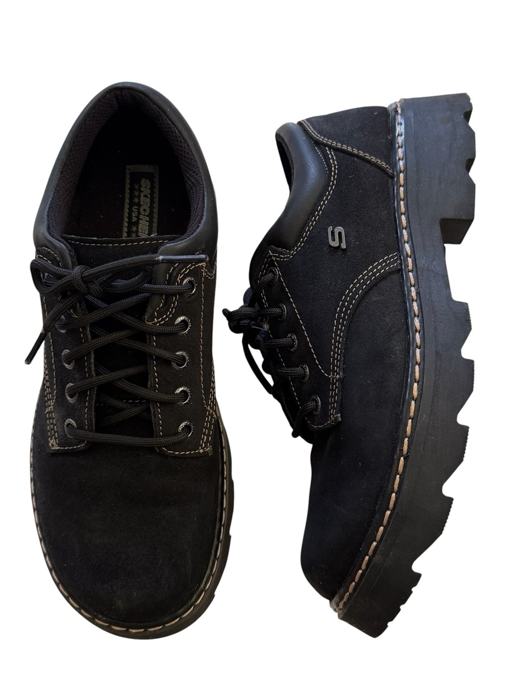 NWOT Vintage Skechers Leather Suede Chunky Lace Up Black Oxford Shoes Size 11